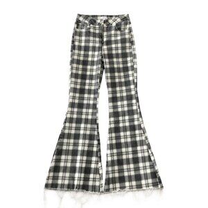 Forever 21 Flare Pants Womens Size 28 Black White Plaid High Rise Jeans